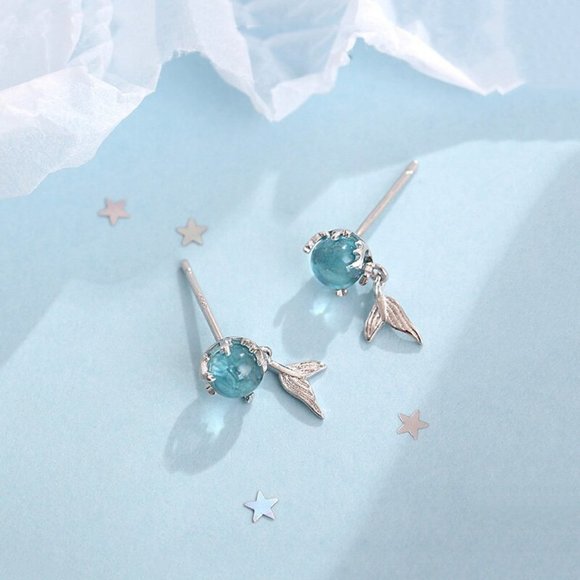 NEW 925 Sterling Silver Crystal Mermaid Earrings - Picture 5 of 5